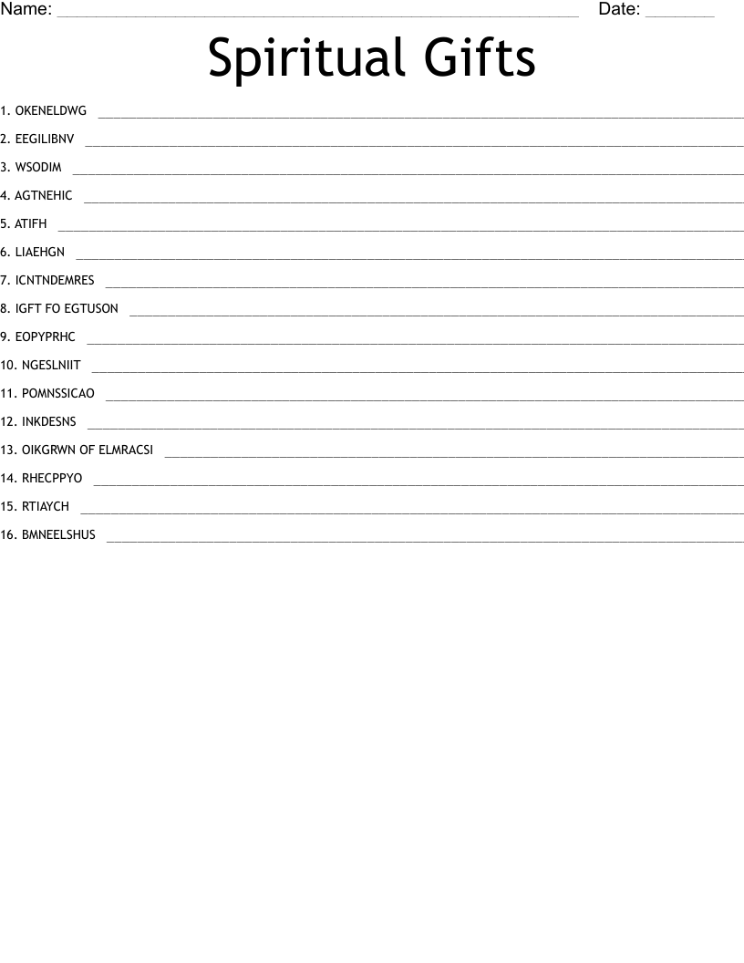 Spiritual Gifts Word Scramble