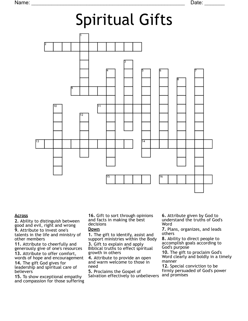Spiritual Gifts Crossword