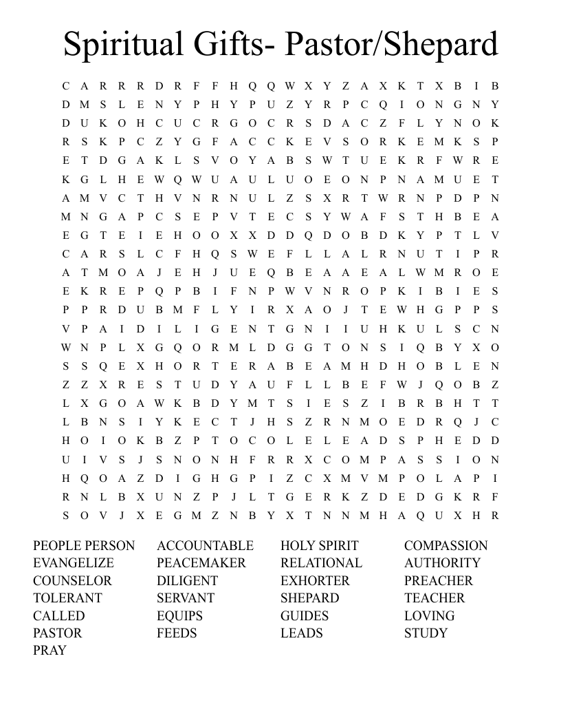 Spiritual Gifts- Pastor/Shepard Word Search