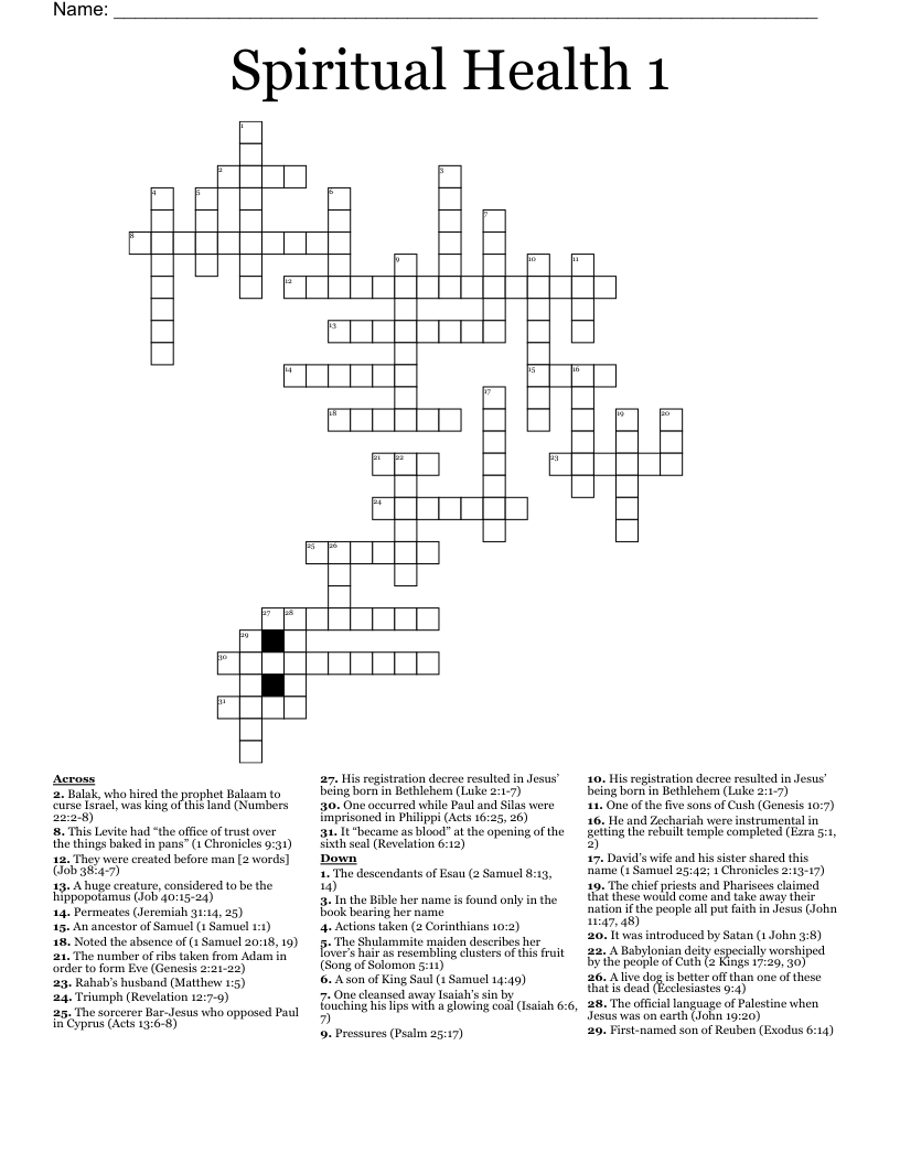 Spiritual Health 1 Crossword