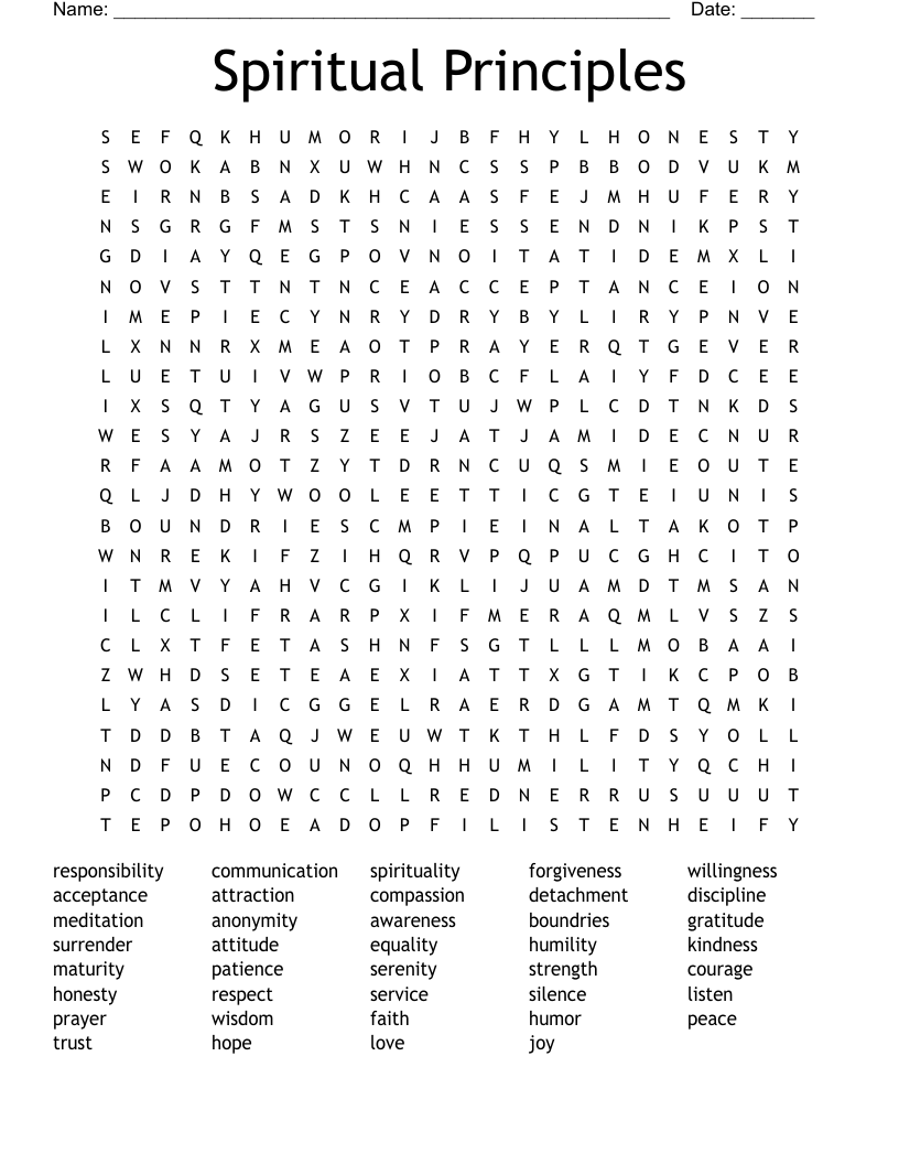 Spiritual Principles Word Search
