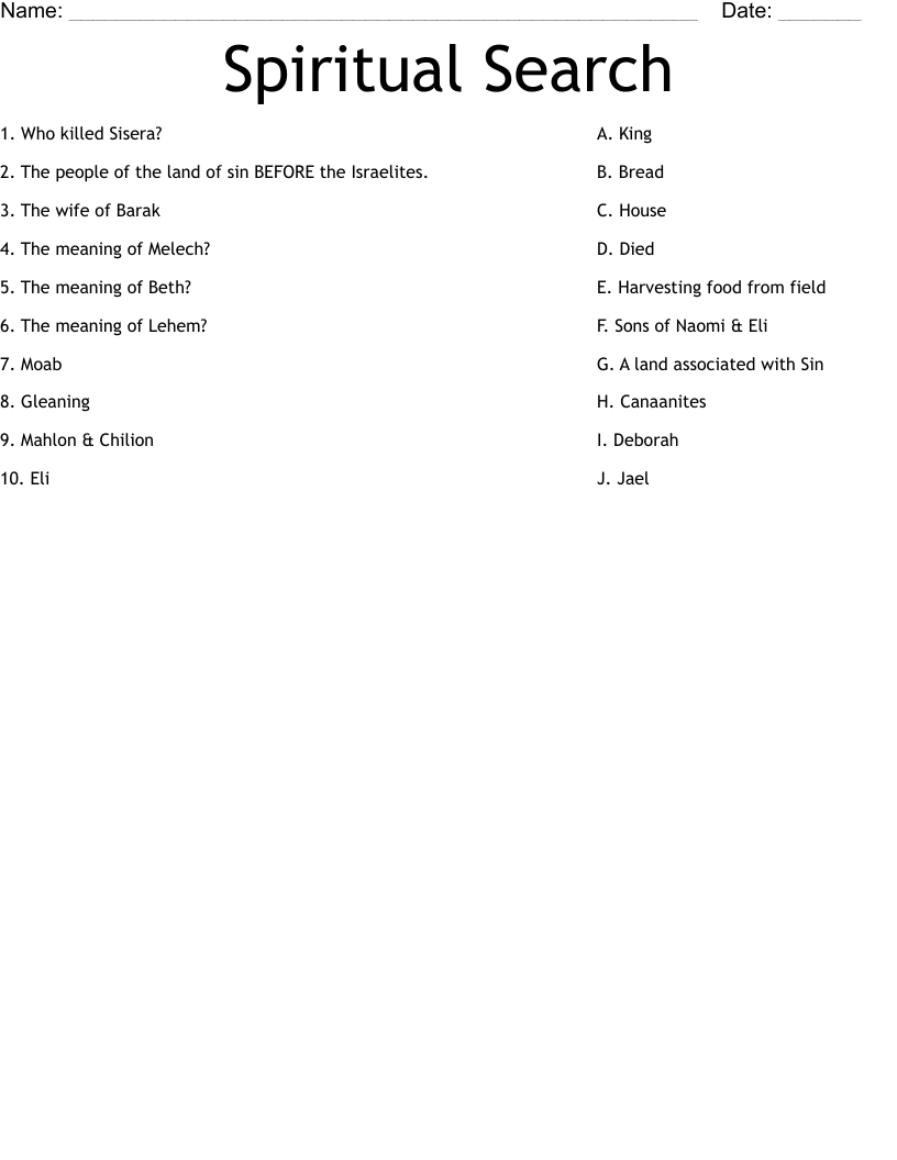 Spiritual Search Worksheet