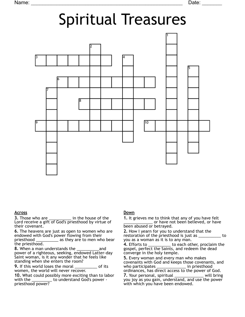 Spiritual Treasures Crossword