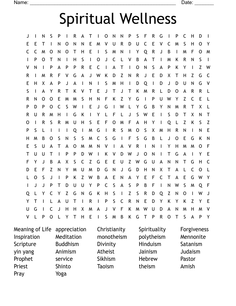 Spiritual Wellness Word Search