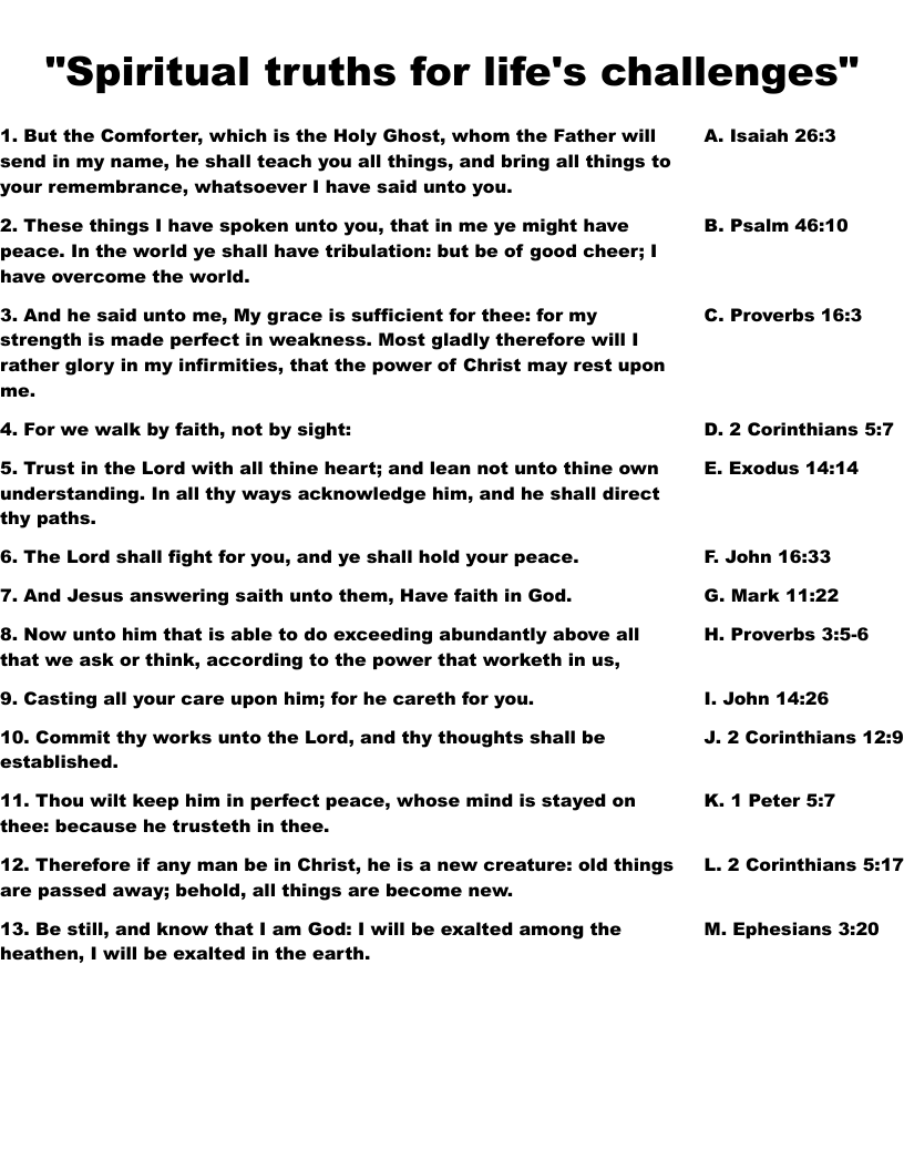"Spiritual truths for life's challenges" Worksheet
