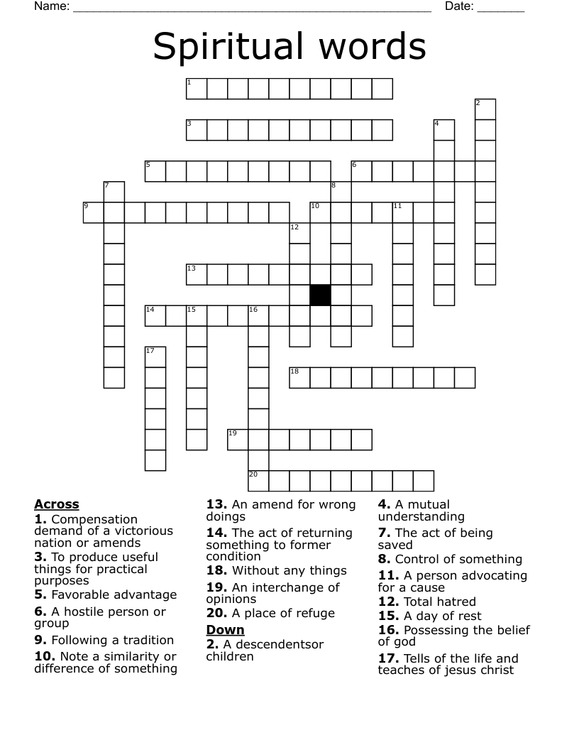 Spiritual words Crossword