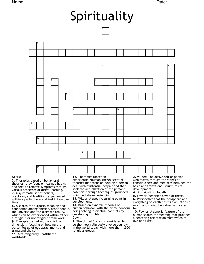Spirituality Crossword