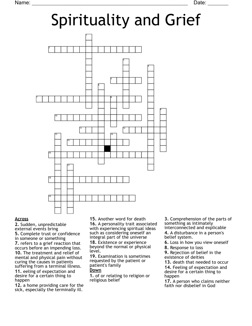 Spirituality and Grief Crossword