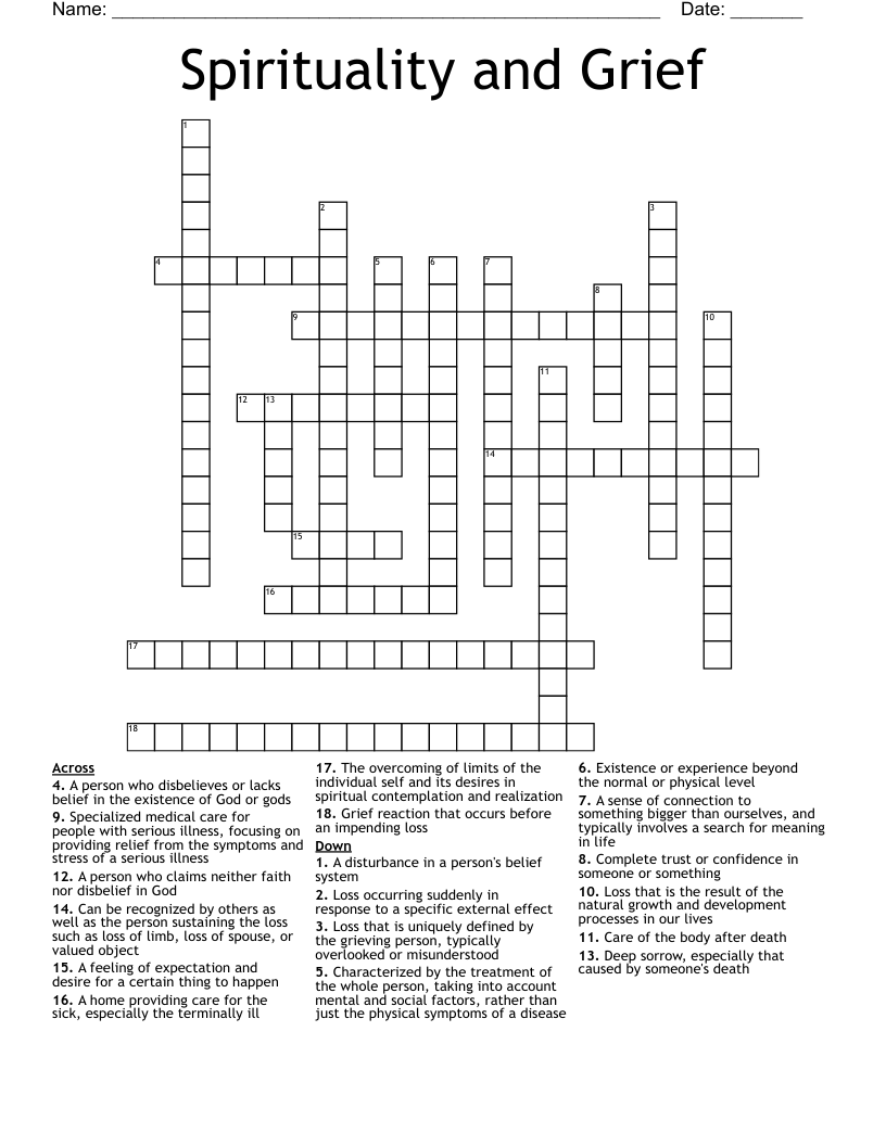 Spirituality and Grief Crossword