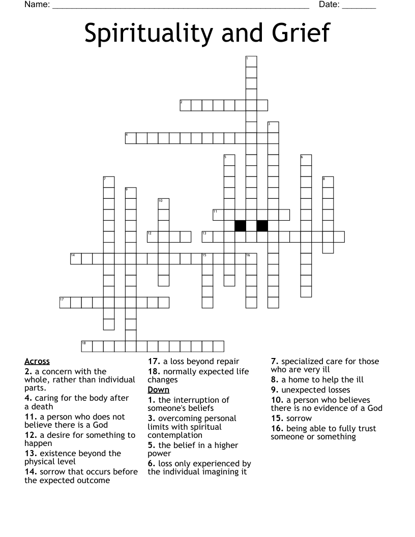 Spirituality and Grief Crossword