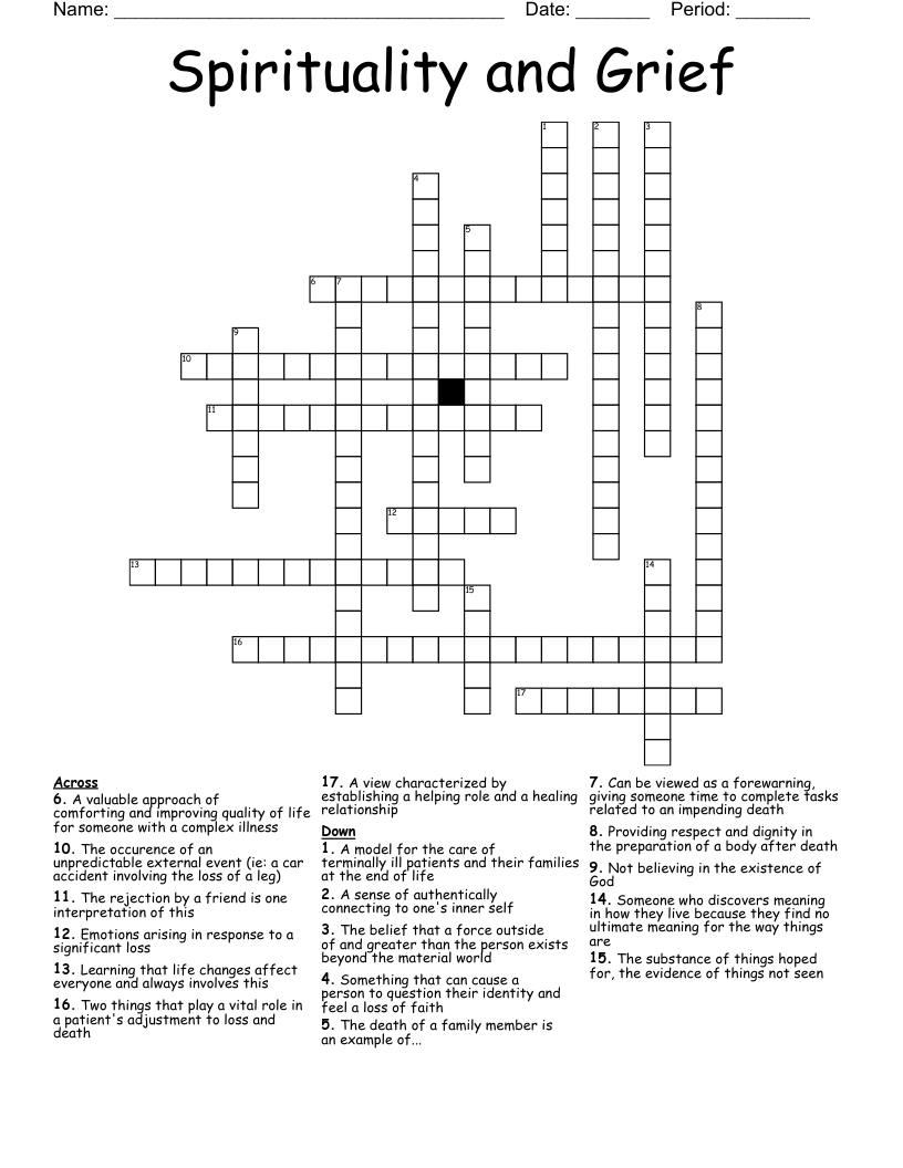 Spirituality and Grief Crossword