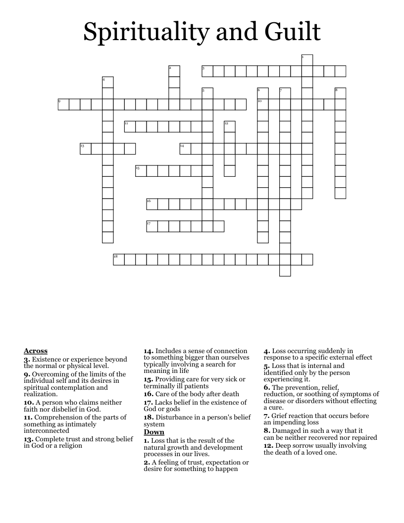 Spirituality and Guilt Crossword