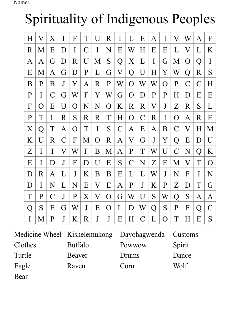 Spirituality of Indigenous Peoples Word Search