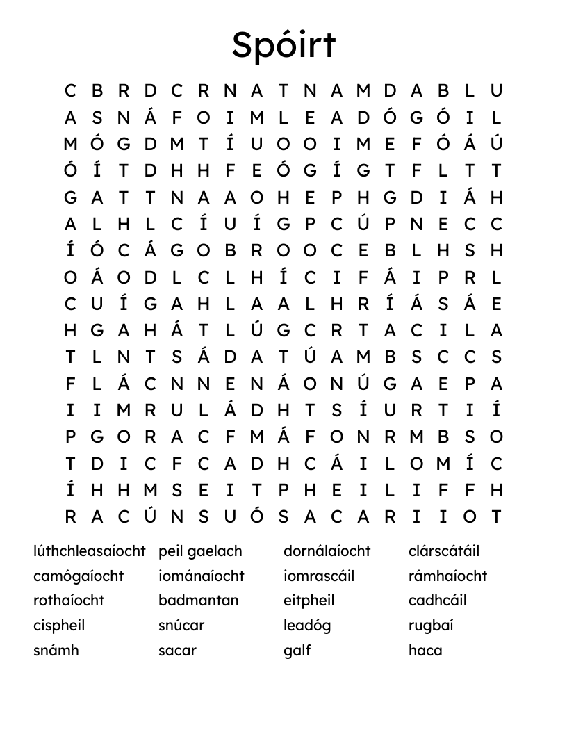 Spóirt Word Search