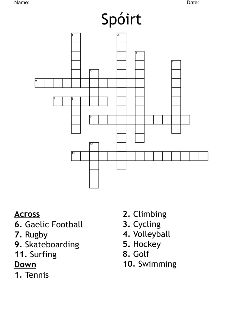 Spóirt Crossword