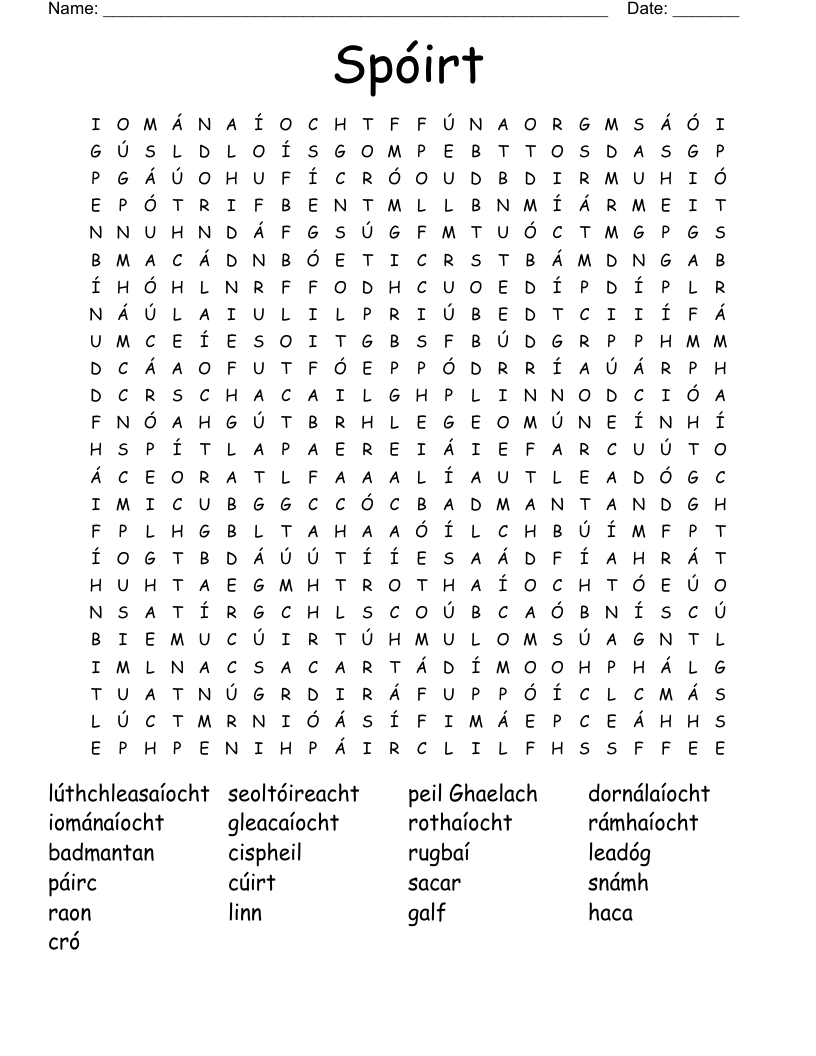 Spóirt Word Search