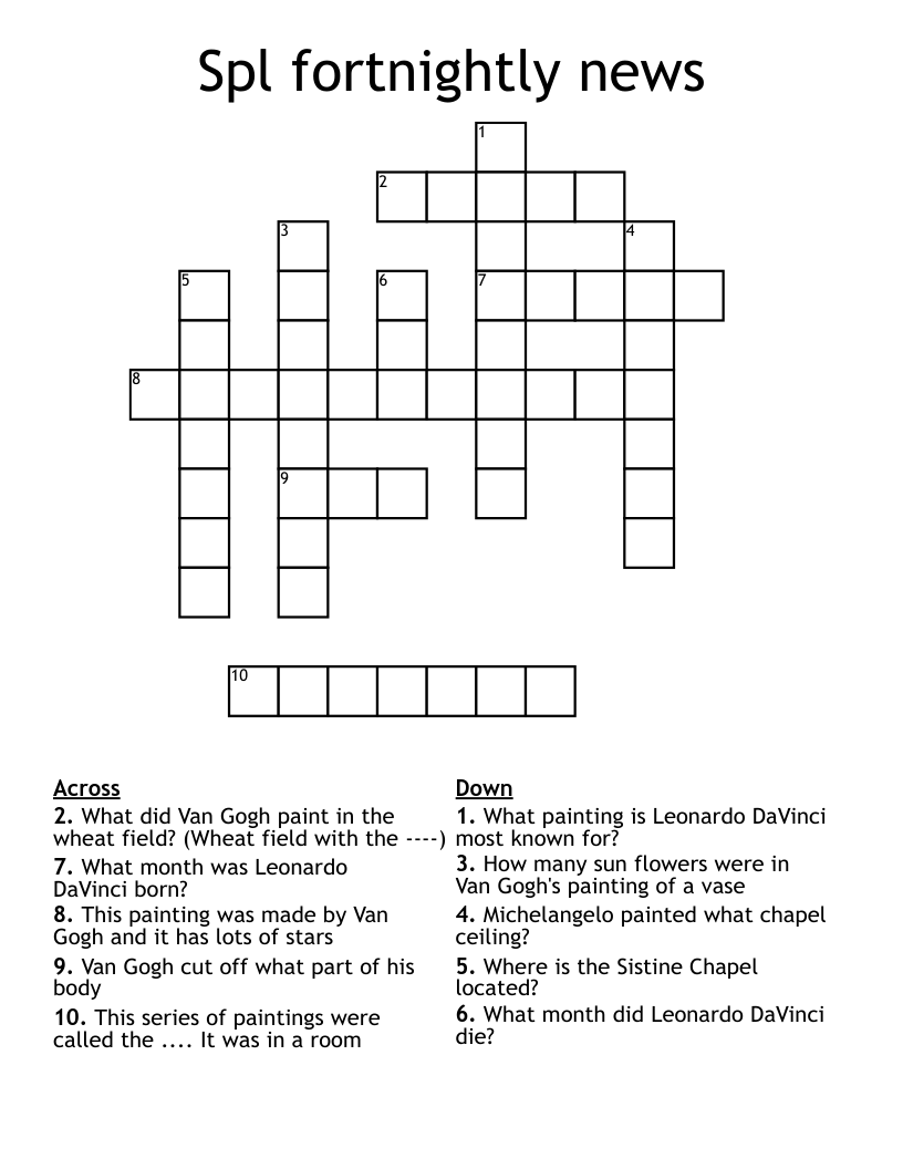 Spl fortnightly news Crossword