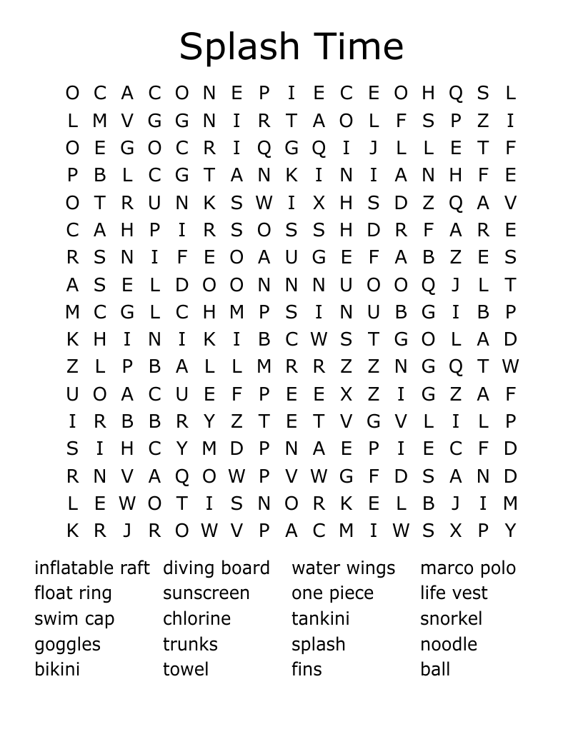 Splash Time Word Search