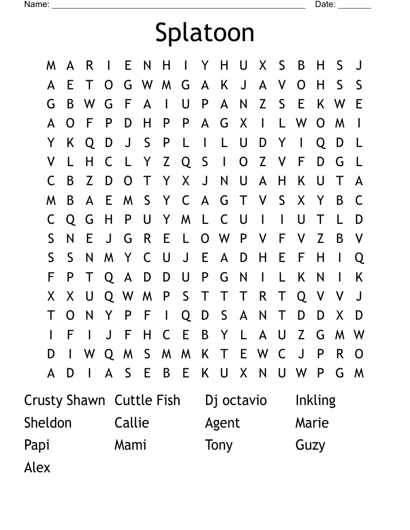 Splatoon Word Search