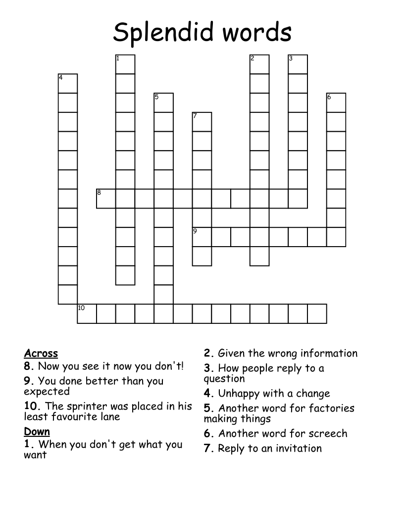 Splendid words Crossword