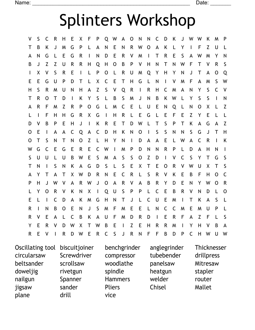 Splinters Workshop Word Search