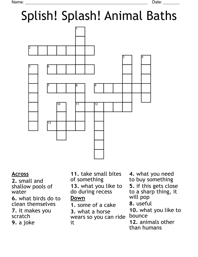 Splish! Splash! Animal Baths Crossword