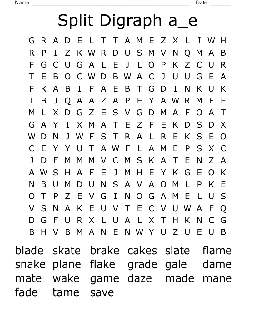 Split Digraph a_e  Word Search