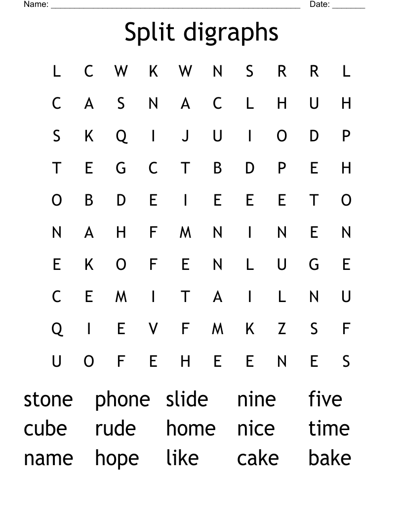 Split digraphs Word Search