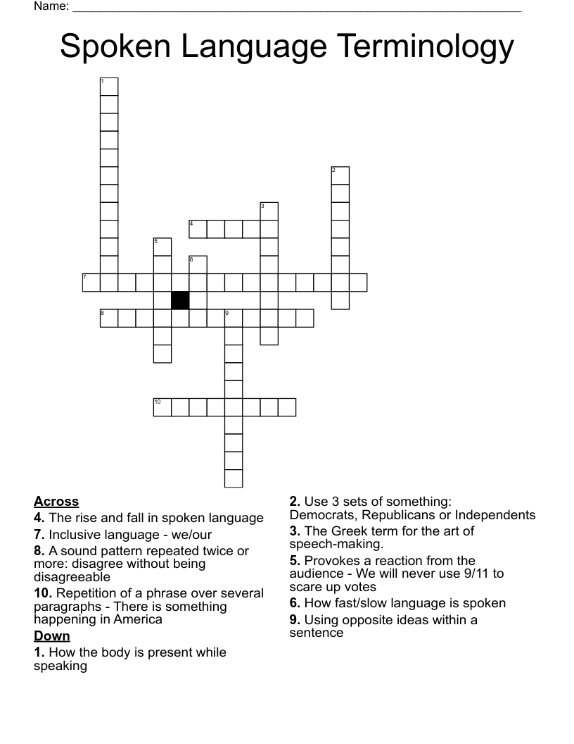 Spoken Language Terminology Crossword