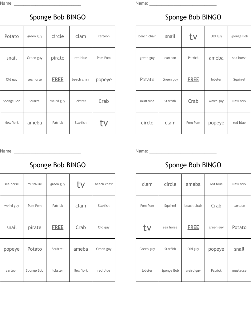 Sponge Bob BINGO