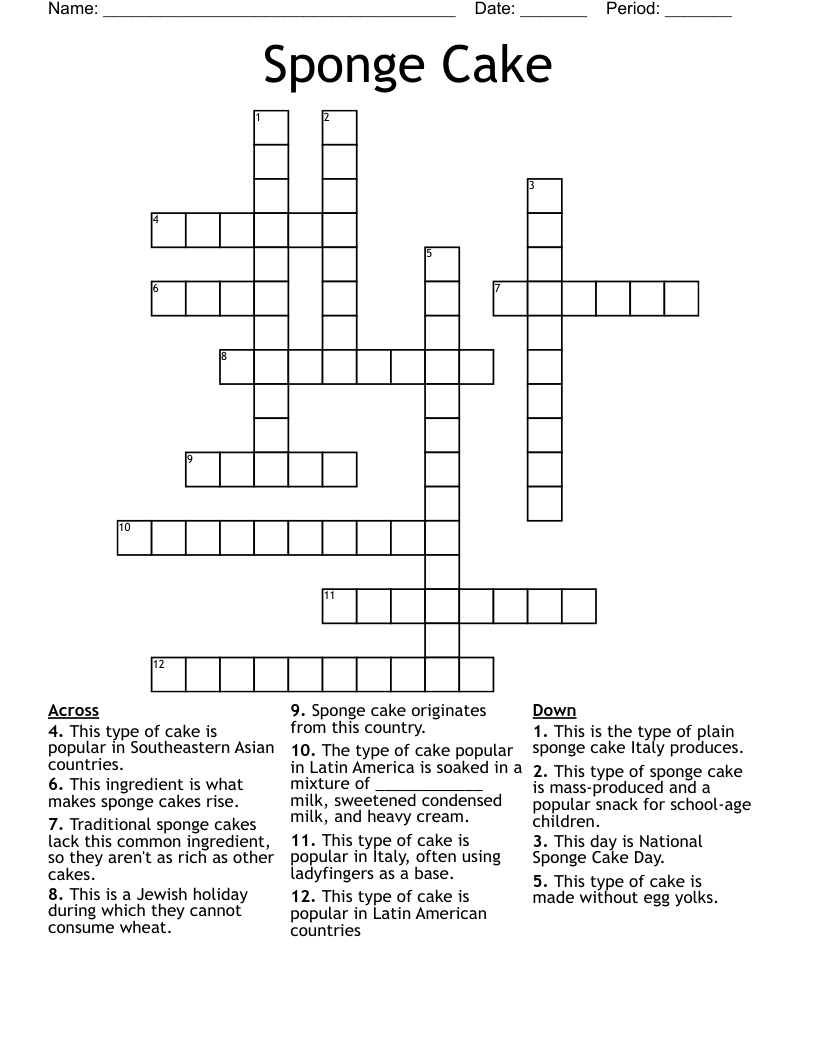 Sponge Cake Crossword