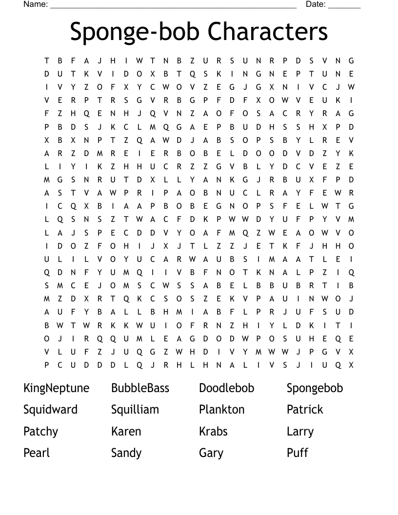Sponge-bob Characters  Word Search
