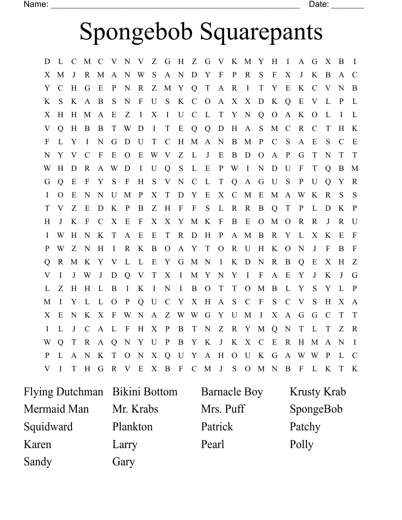 Spongebob Squarepants Word Search