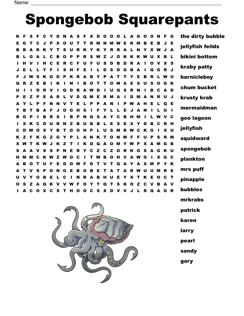 Spongebob Squarepants Word Search
