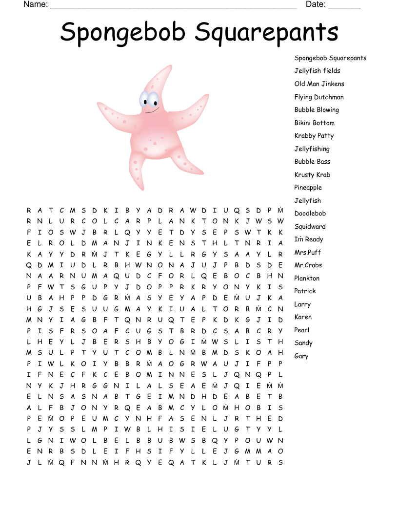 Spongebob Squarepants Word Search
