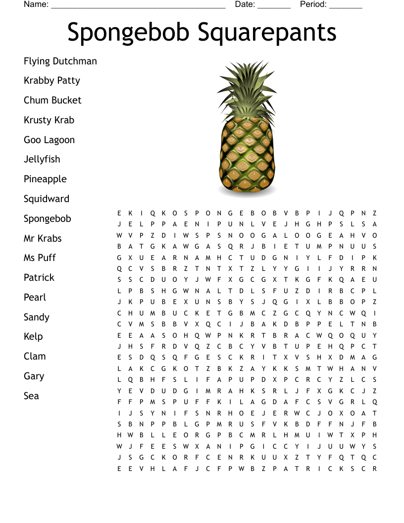 Spongebob Squarepants Word Search