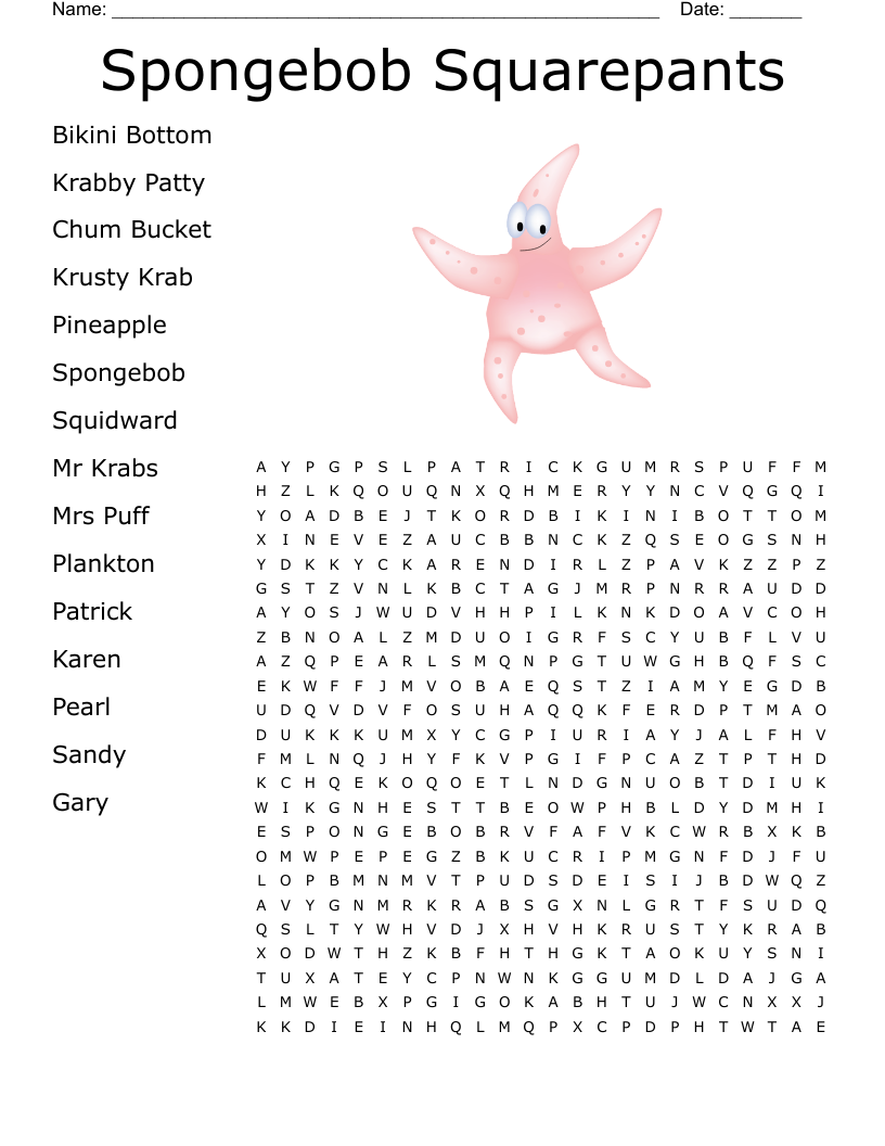 Spongebob Squarepants Word Search