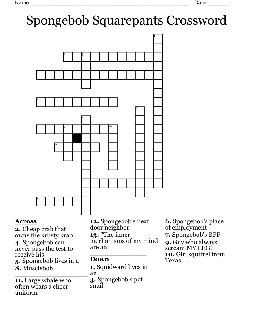 Spongebob Squarepants Crossword