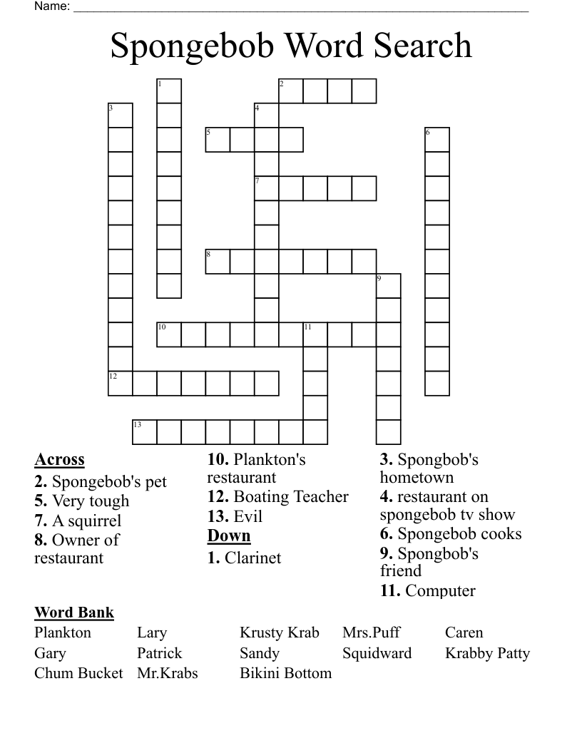 Spongebob Word Search Crossword