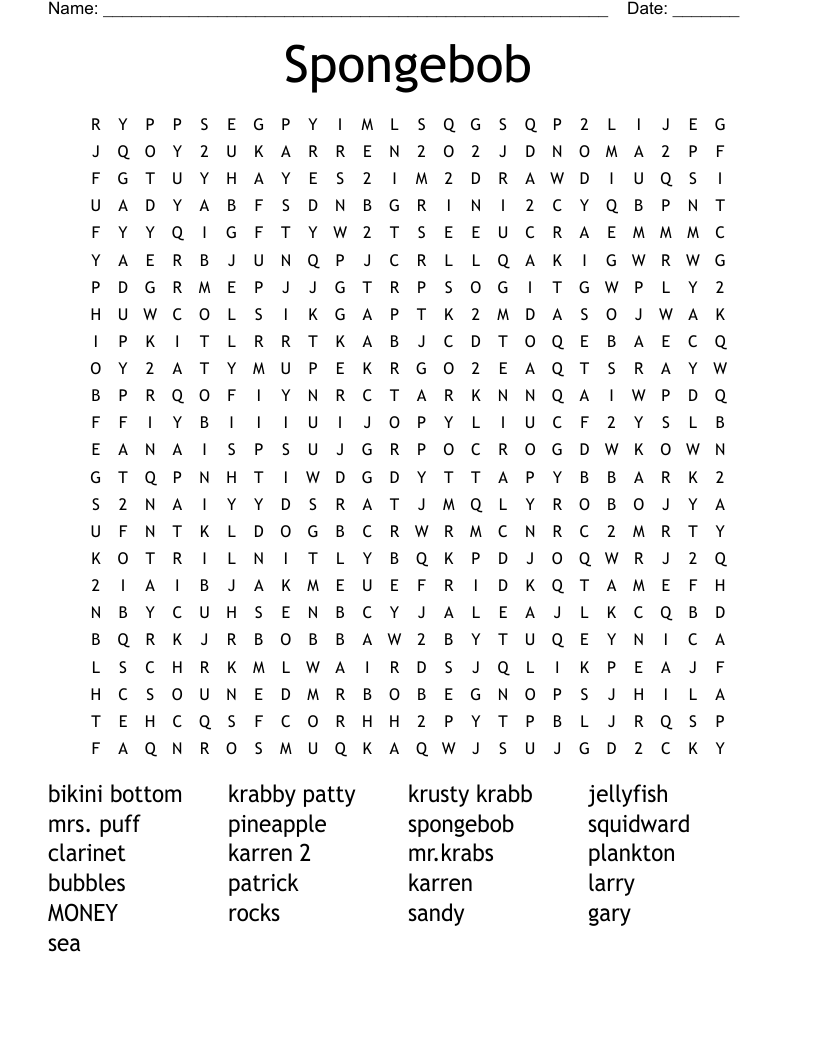 Spongebob  Word Search