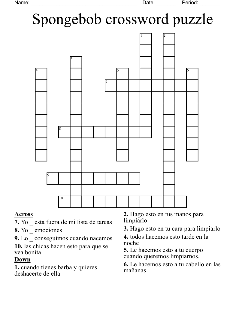 Spongebob crossword puzzle