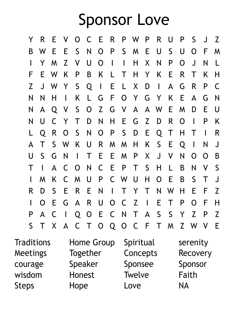 Sponsor Love Word Search
