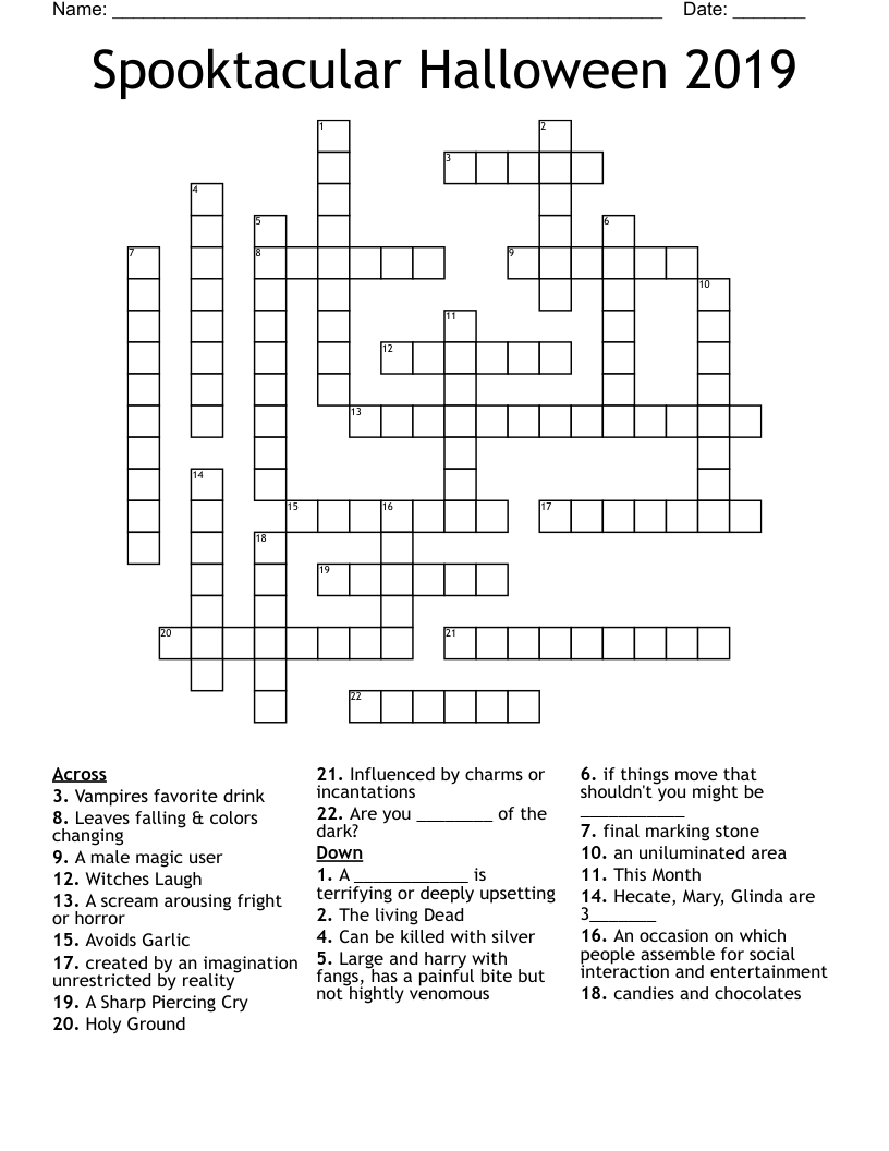 Spooktacular Halloween 2019 Crossword
