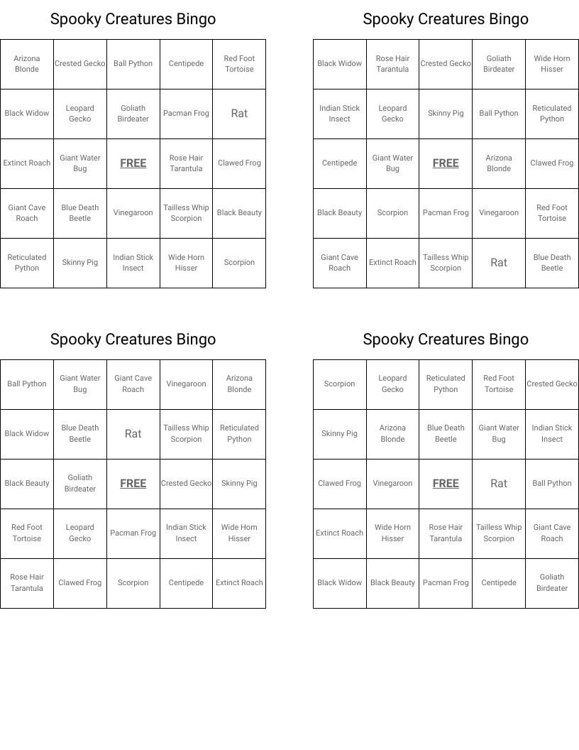 Spooky Creatures Bingo