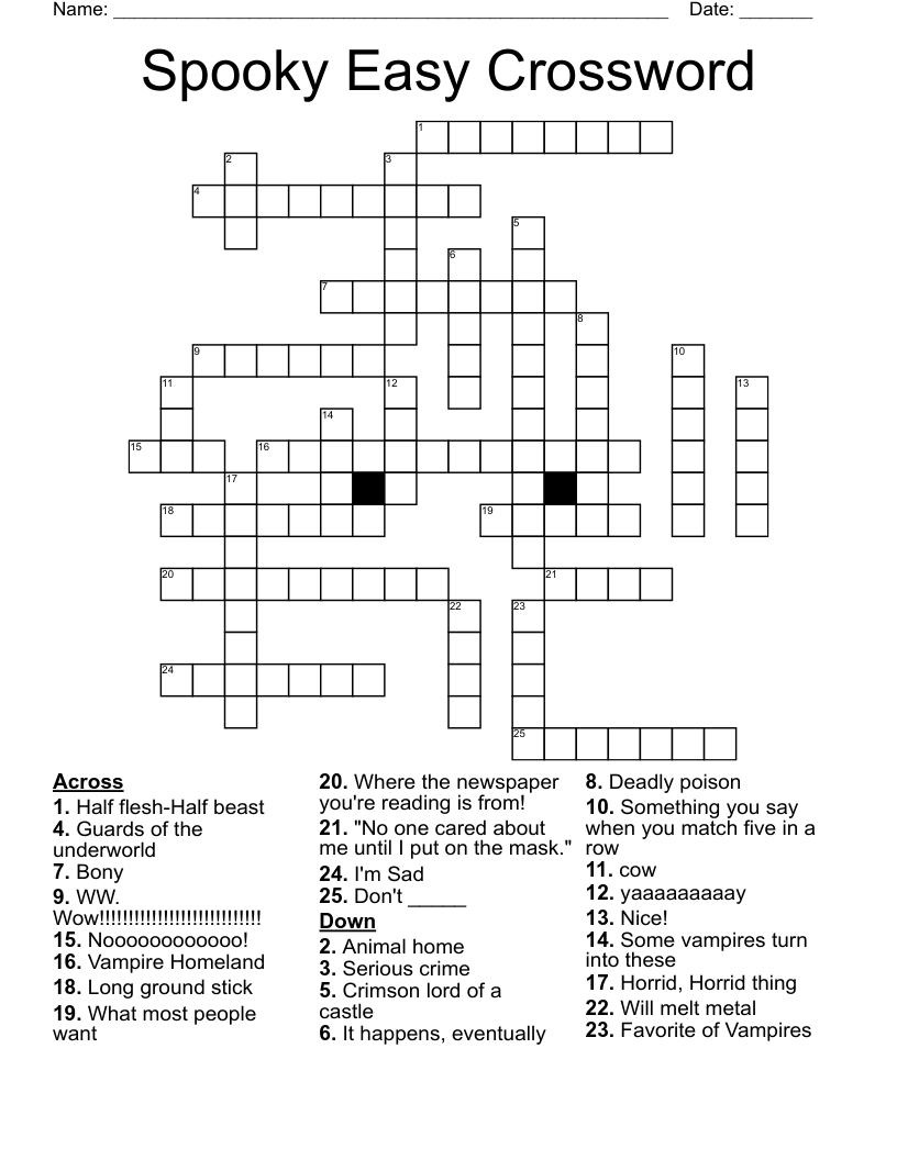 Spooky Easy Crossword