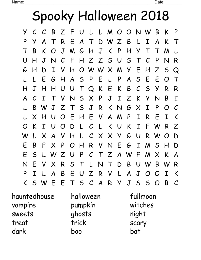 Spooky Halloween 2018 Word Search