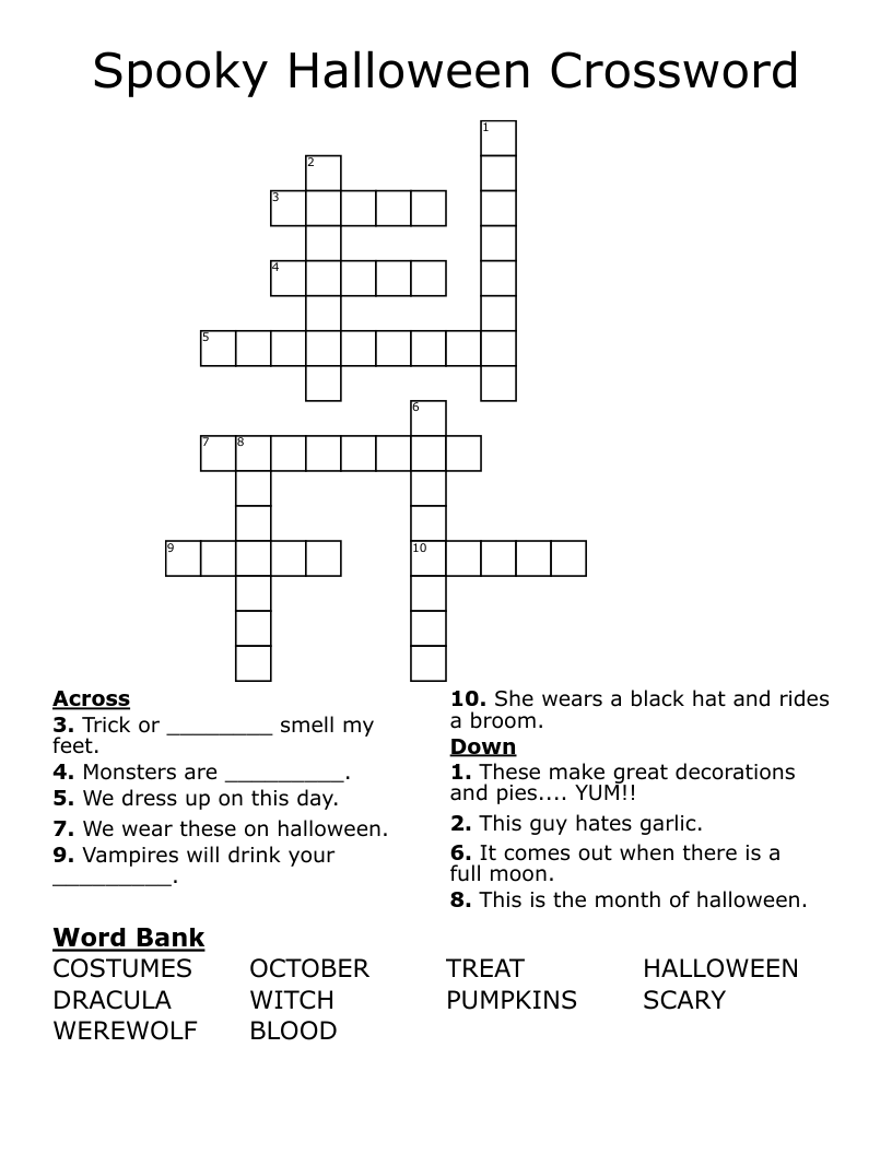 Spooky Halloween Crossword