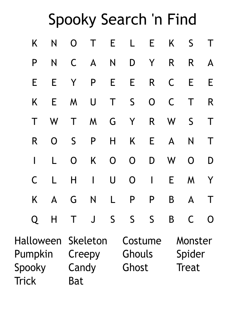 Spooky Search 'n Find Word Search