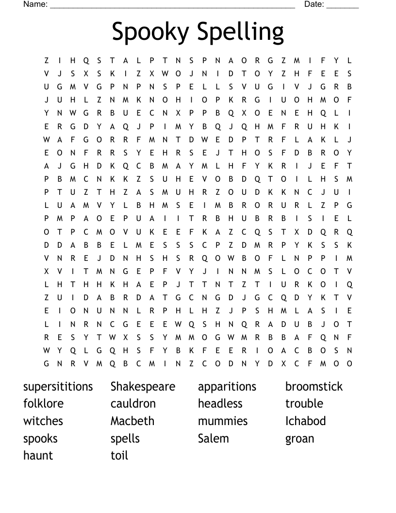 Spooky Spelling Word Search