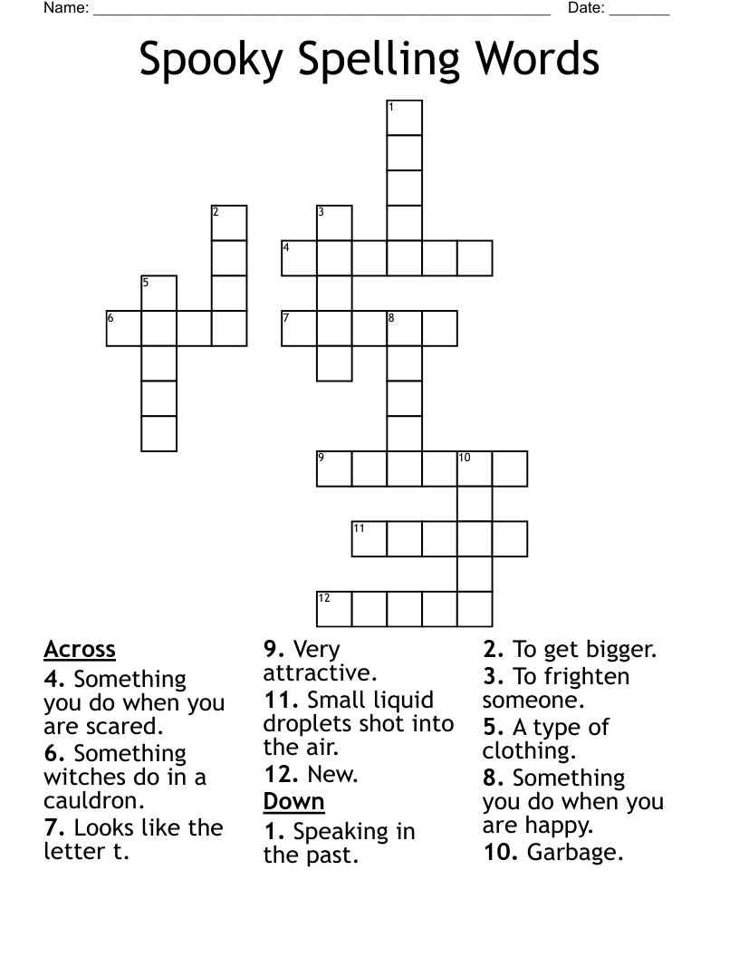 Spooky Spelling Words Crossword